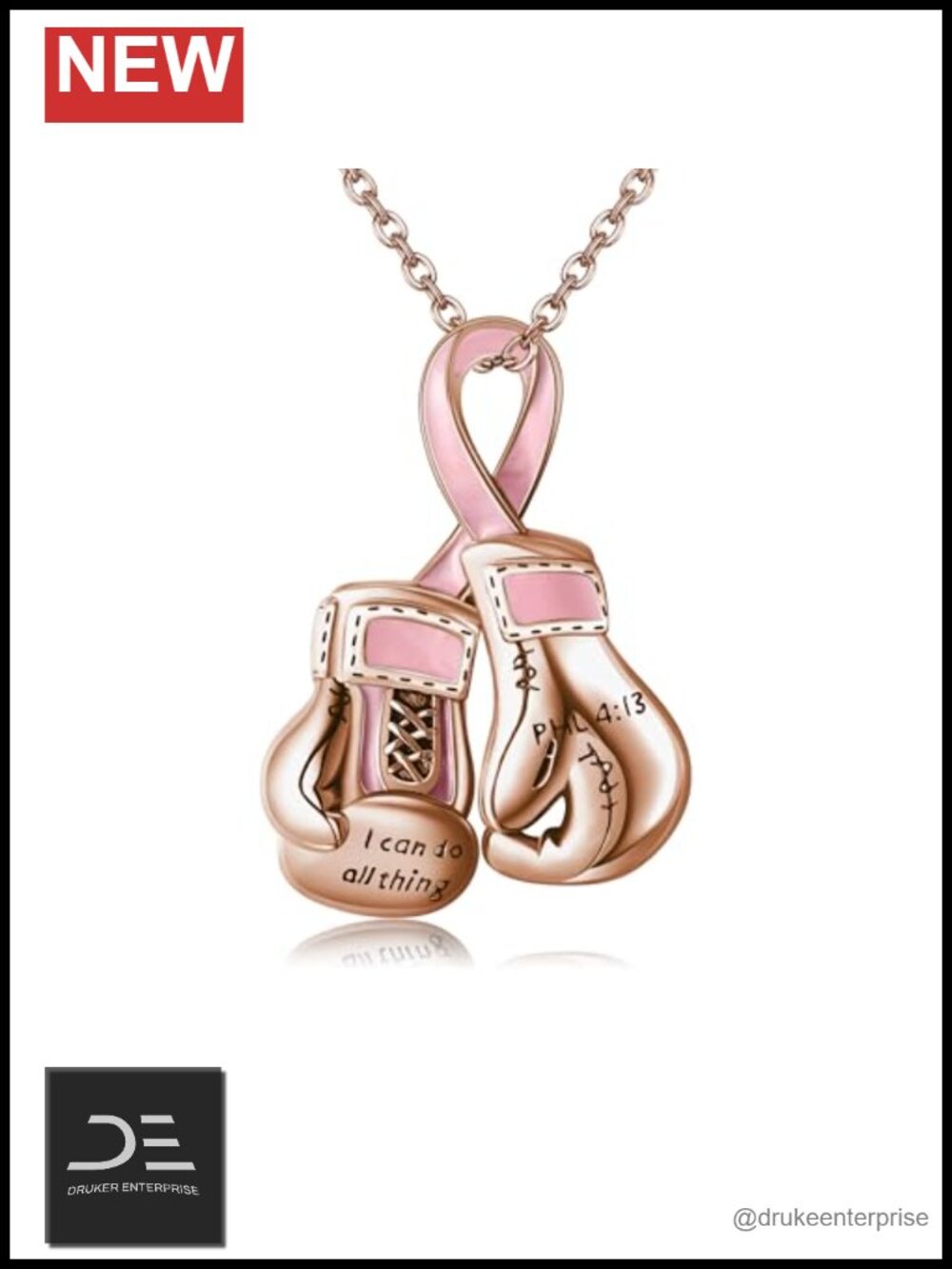 925 Sterling Silver Boxing Gloves Pink Ribbon Necklace, Breast Cancer Awareness